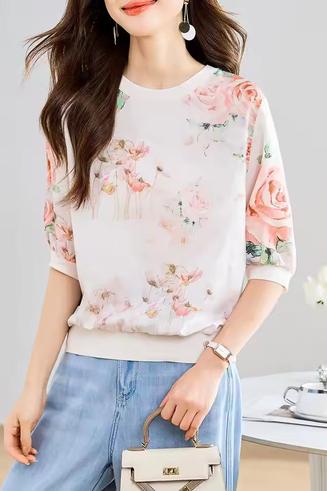 Casual Trendy Patchwork Printing Short Sleeve T-shirts Mssza