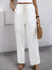 Casual Trousers With Drawstring Cotton Blend Waist Pants Mssza