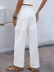 Casual Trousers With Drawstring Cotton Blend Waist Pants Mssza