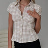 Casual Turn-Down Collar Button Down Standard Plaid Button Down Shirt Mssza
