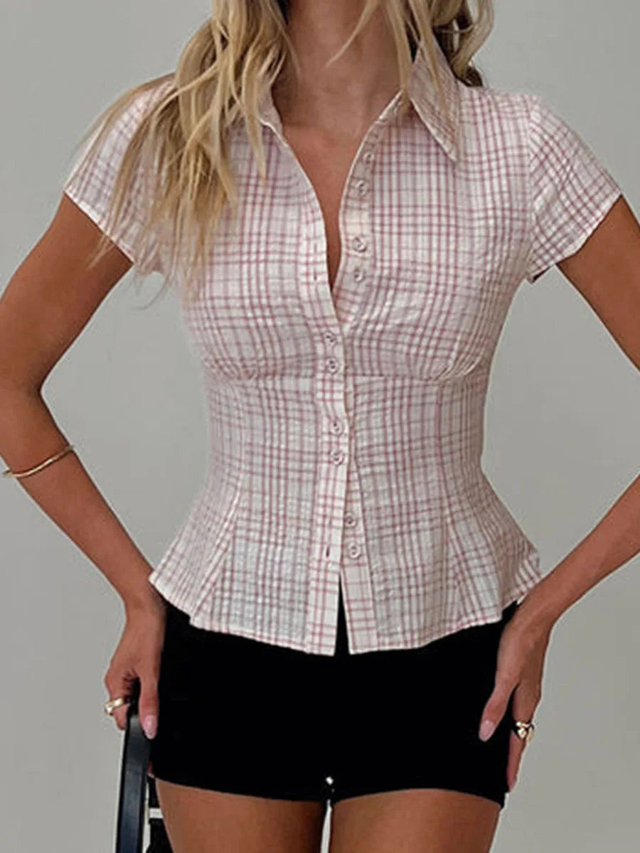 Casual Turn-Down Collar Button Down Standard Plaid Button Down Shirt Mssza