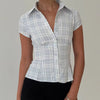 Casual Turn-Down Collar Button Down Standard Plaid Button Down Shirt Mssza