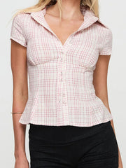 Casual Turn-Down Collar Button Down Standard Plaid Button Down Shirt Mssza