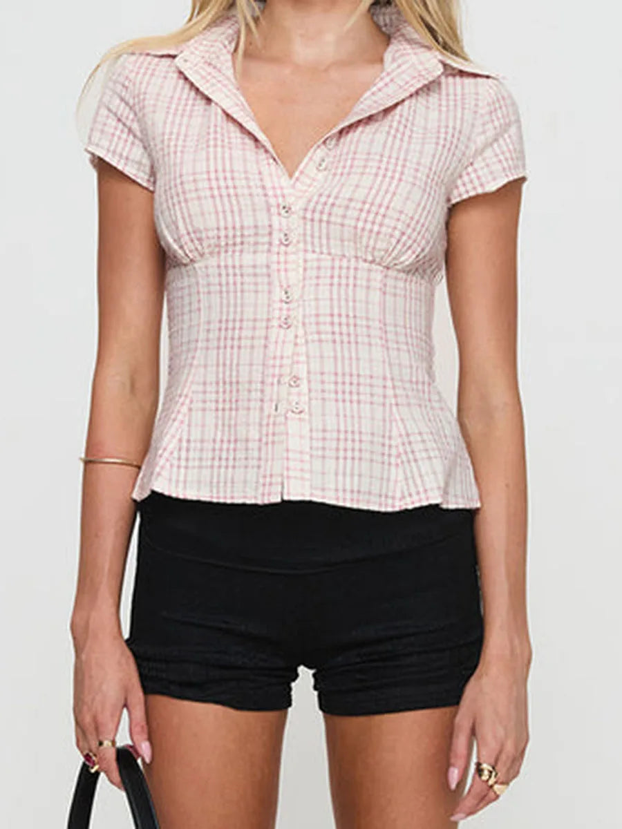 Casual Turn-Down Collar Button Down Standard Plaid Button Down Shirt Mssza