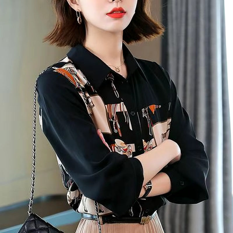Casual Turn Down Collar Button Printed Street Loose Shirt Mssza