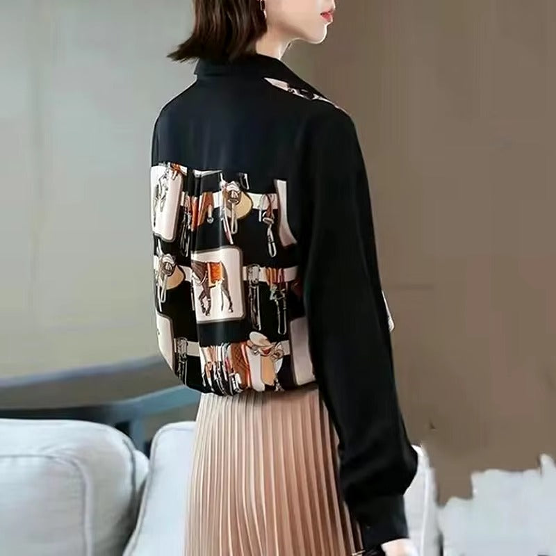 Casual Turn Down Collar Button Printed Street Loose Shirt Mssza