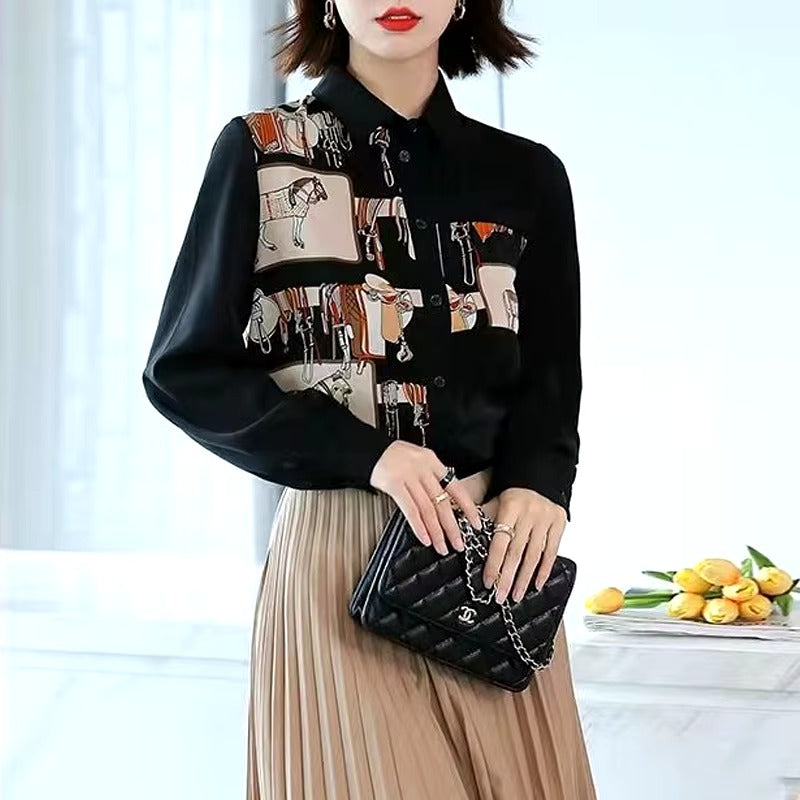 Casual Turn Down Collar Button Printed Street Loose Shirt Mssza