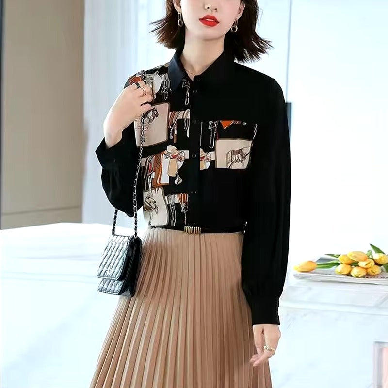 Casual Turn Down Collar Button Printed Street Loose Shirt Mssza