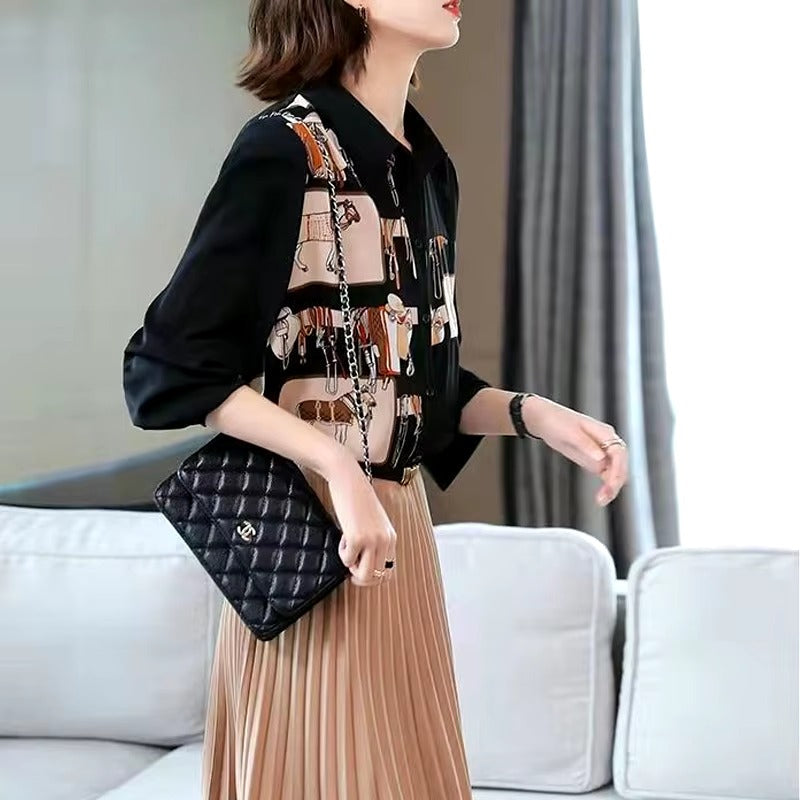 Casual Turn Down Collar Button Printed Street Loose Shirt Mssza