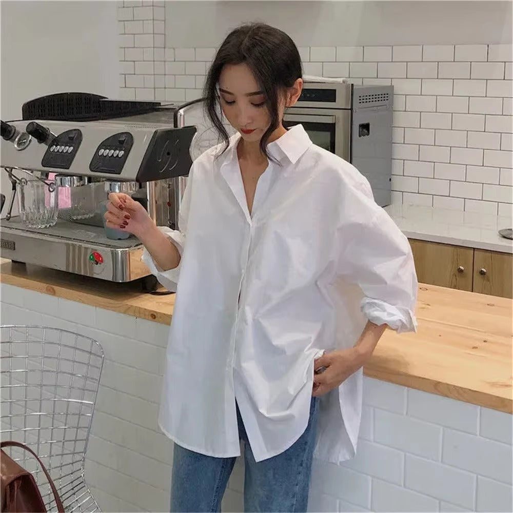Casual Turn-down Collar Cotton Long Sleeve Loose Oversized Shirt Mssza