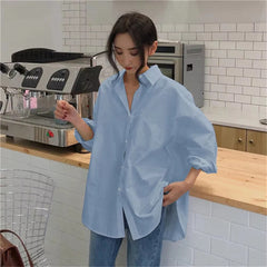 Casual Turn-down Collar Cotton Long Sleeve Loose Oversized Shirt Mssza