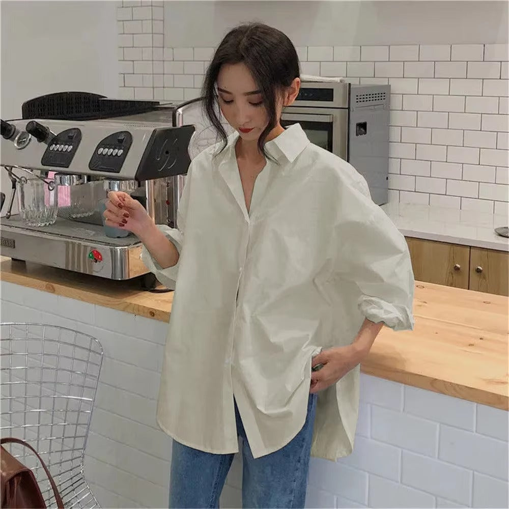 Casual Turn-down Collar Cotton Long Sleeve Loose Oversized Shirt Mssza
