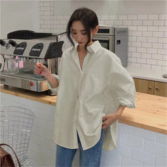 Casual Turn-down Collar Cotton Long Sleeve Loose Oversized Shirt Mssza