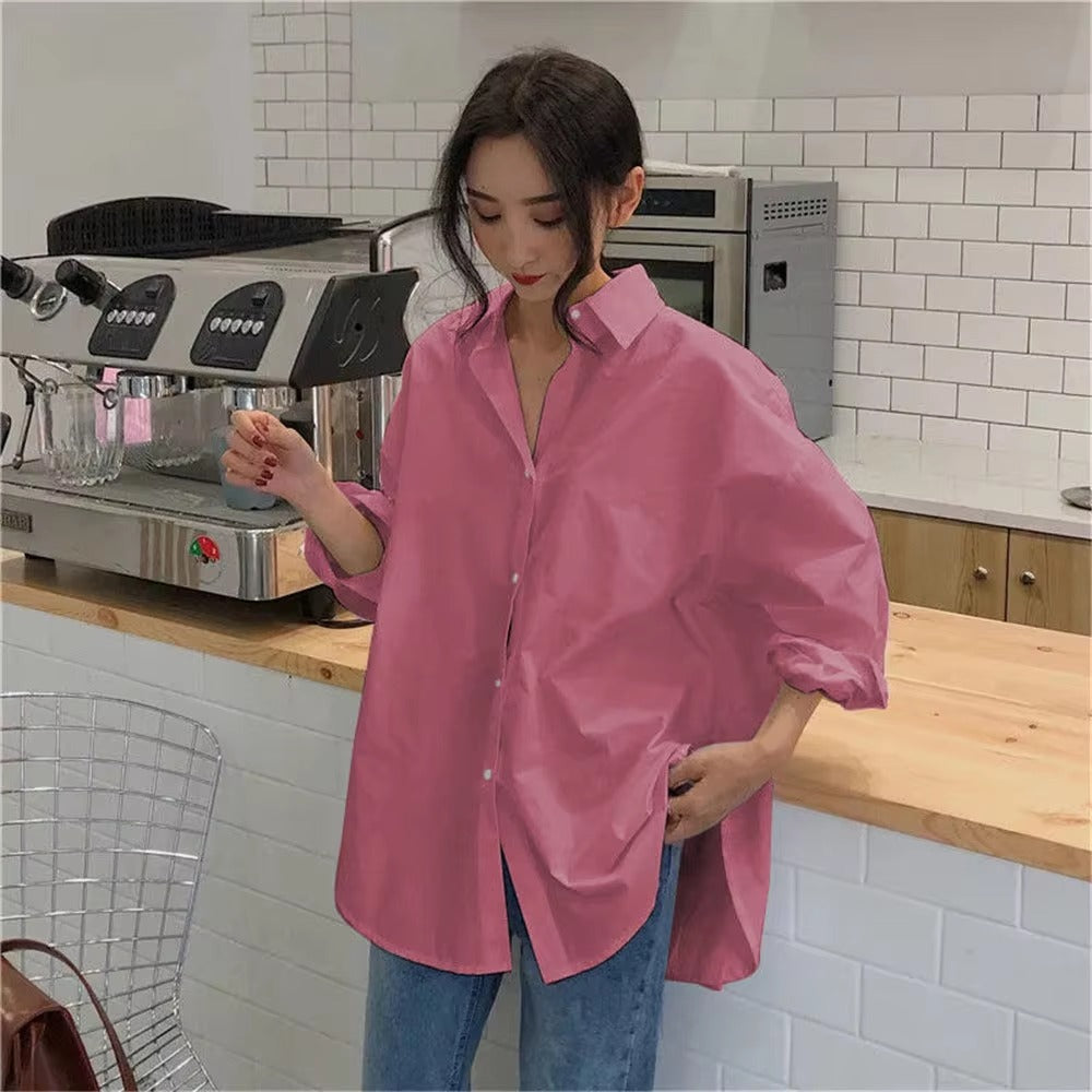 Casual Turn-down Collar Cotton Long Sleeve Loose Oversized Shirt Mssza