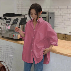 Casual Turn-down Collar Cotton Long Sleeve Loose Oversized Shirt Mssza