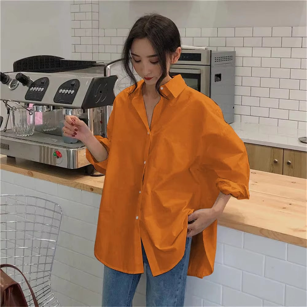 Casual Turn-down Collar Cotton Long Sleeve Loose Oversized Shirt Mssza