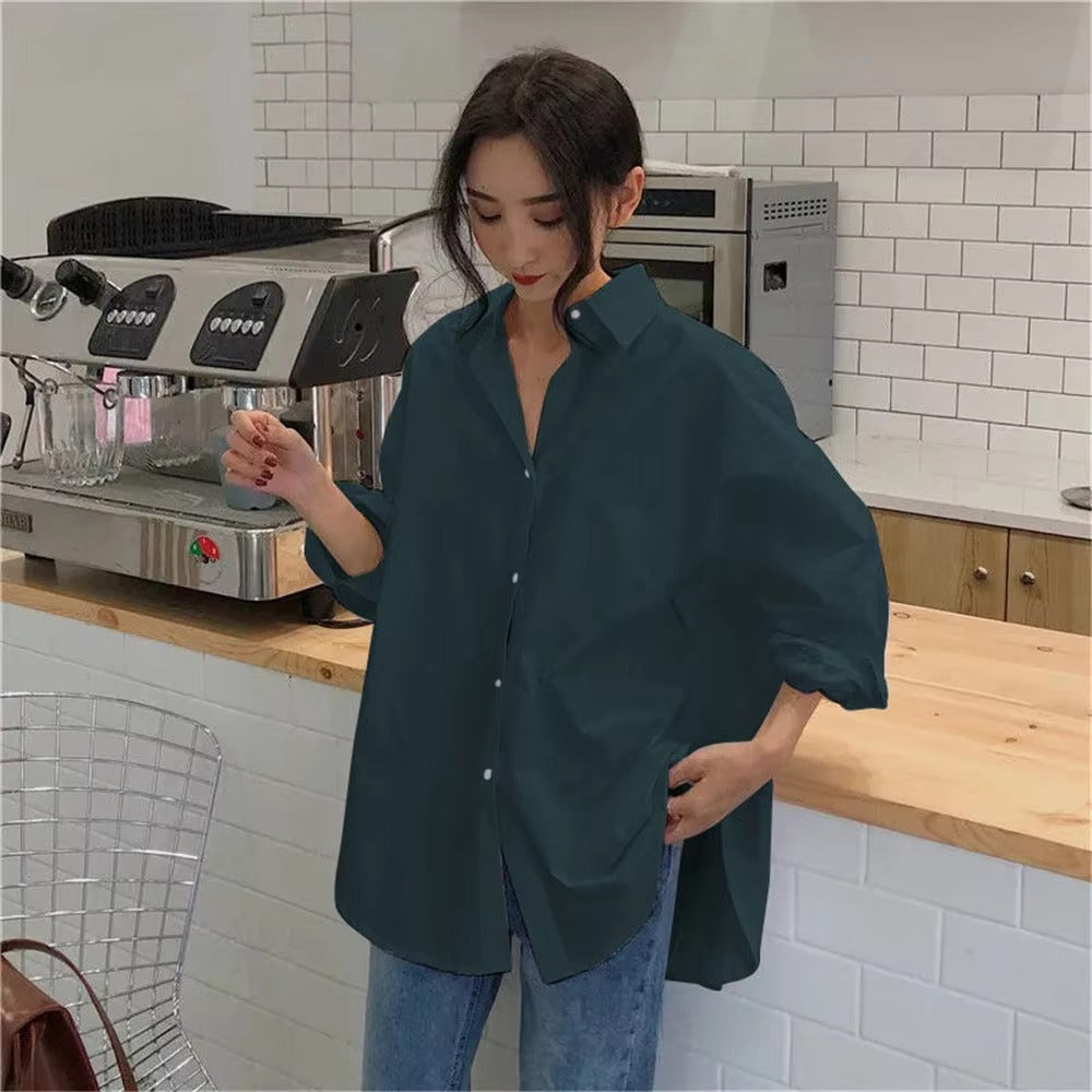 Casual Turn-down Collar Cotton Long Sleeve Loose Oversized Shirt Mssza