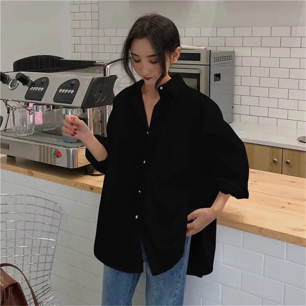 Casual Turn-down Collar Cotton Long Sleeve Loose Oversized Shirt Mssza