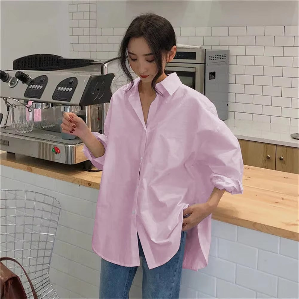 Casual Turn-down Collar Cotton Long Sleeve Loose Oversized Shirt Mssza