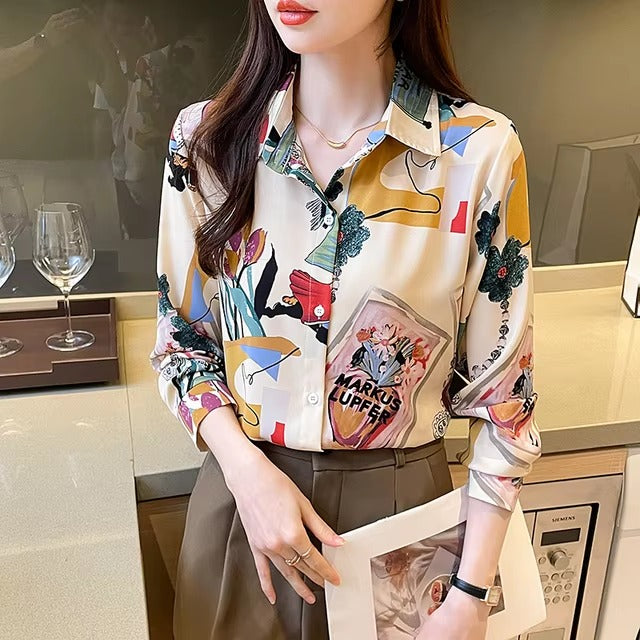 Casual Turn-down Collar Print Button-Down Single Breasted Shirt Mssza