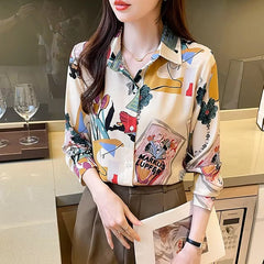 Casual Turn-down Collar Print Button-Down Single Breasted Shirt Mssza