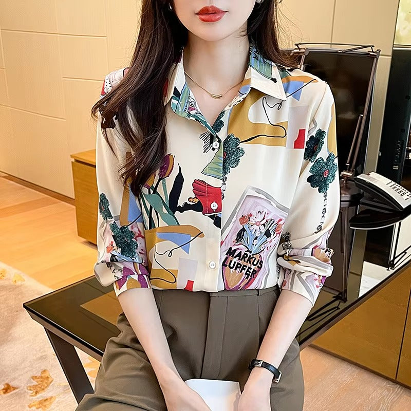 Casual Turn-down Collar Print Button-Down Single Breasted Shirt Mssza