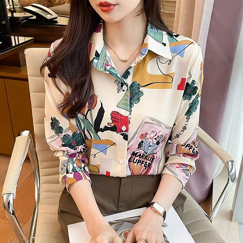 Casual Turn-down Collar Print Button-Down Single Breasted Shirt Mssza
