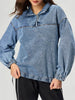Casual Turn-down Collar Pullover Long Sleeve Zipper Front Loose Top Mssza