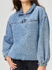 Casual Turn-down Collar Pullover Long Sleeve Zipper Front Loose Top Mssza
