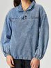 Casual Turn-down Collar Pullover Long Sleeve Zipper Front Loose Top Mssza
