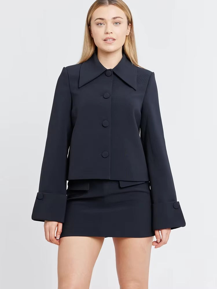 Casual Turn-down Collar Single Breasted Slim Two Piece Mini Skirt Suit Sets Mssza