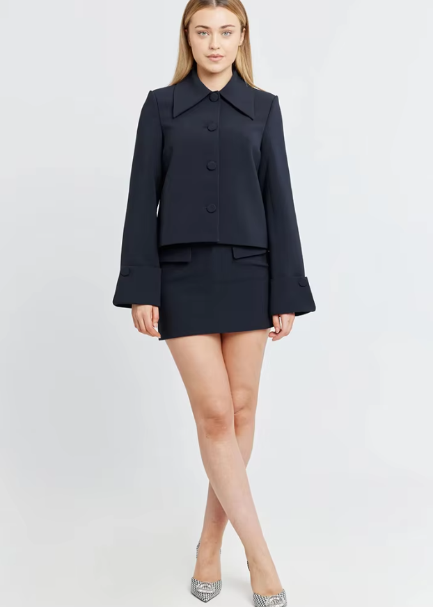 Casual Turn-down Collar Single Breasted Slim Two Piece Mini Skirt Suit Sets Mssza