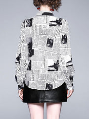 Casual Turndown Collar Long Sleeve Letters Print Blouse Shirts Mssza
