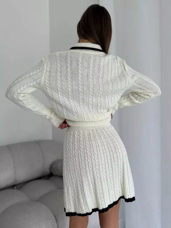 Casual Turndown Collar Top And Polyester Buttons Skirt Set Mssza