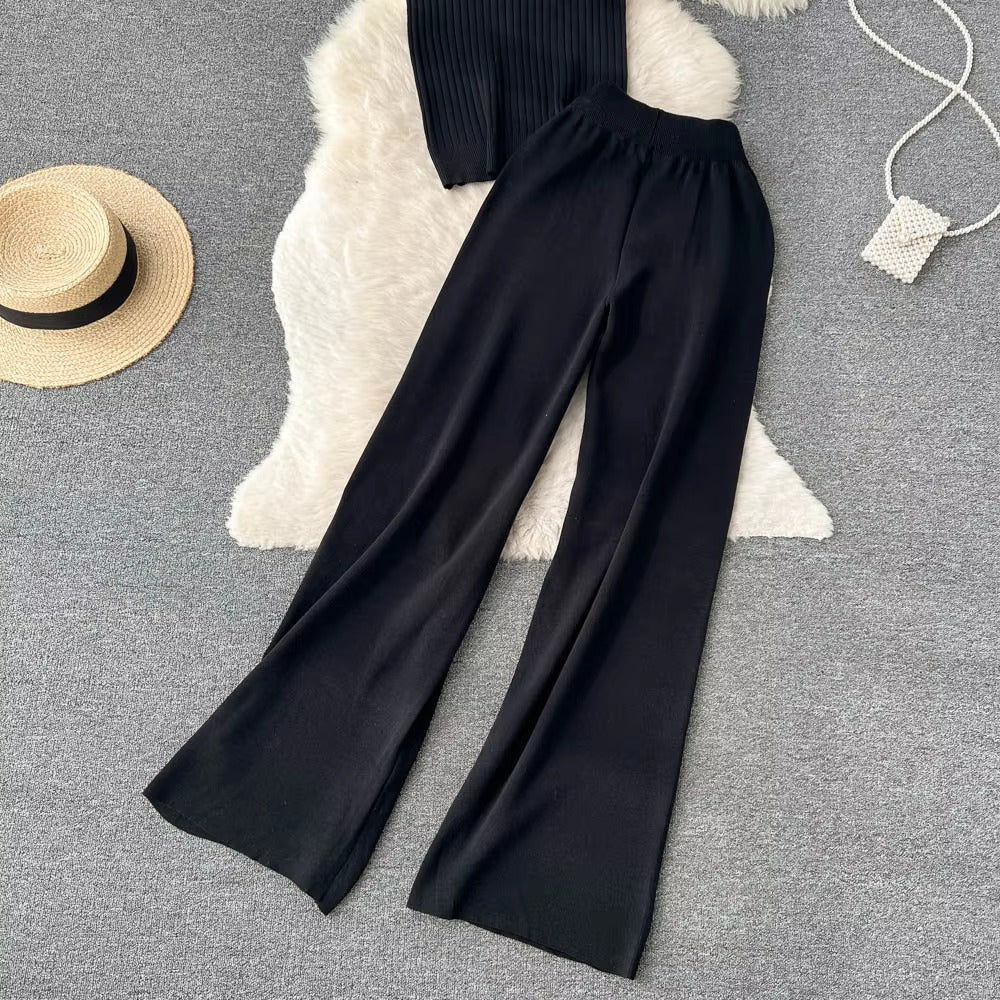 Casual Turtleneck Knitted Cardigan Coat And Pant 3 Piece Set Mssza