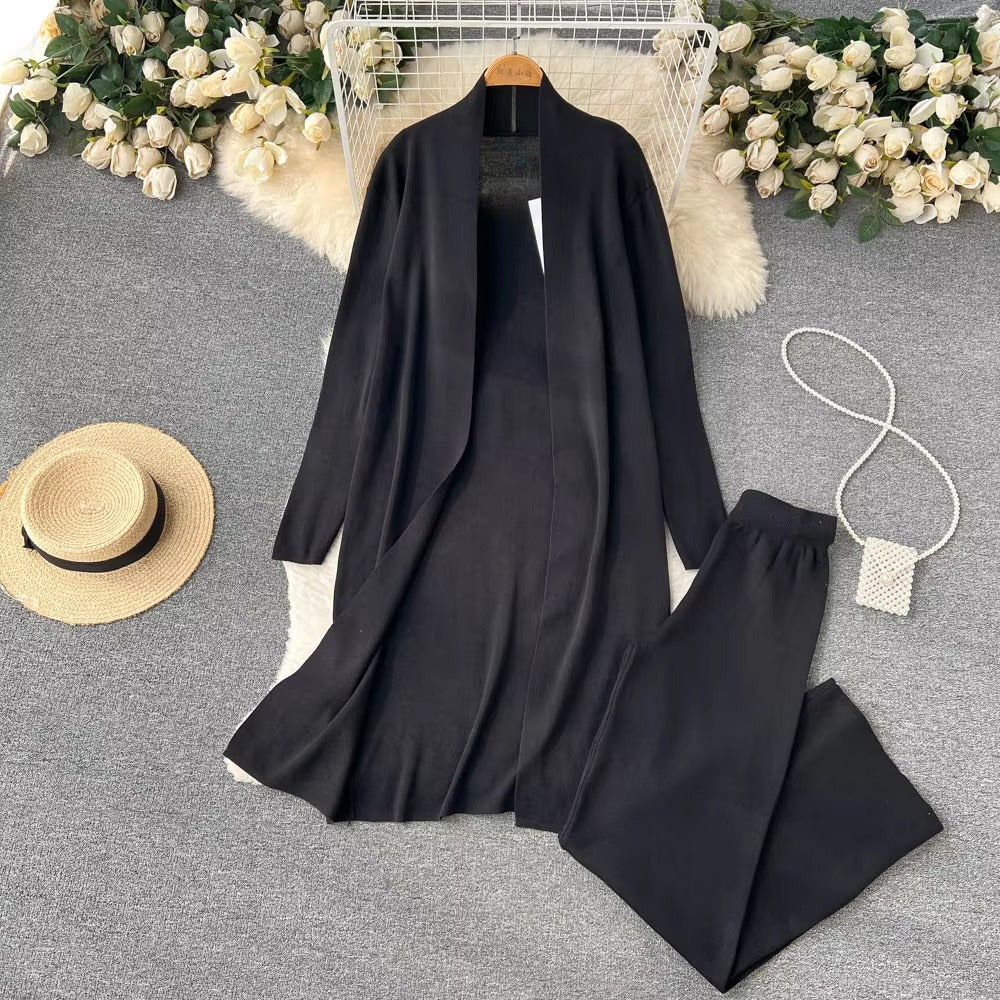 Casual Turtleneck Knitted Cardigan Coat And Pant 3 Piece Set Mssza