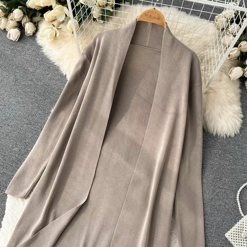 Casual Turtleneck Knitted Cardigan Coat And Pant 3 Piece Set Mssza