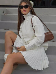 Casual Turtleneck Sweater And Pleated Skirt Two Piece Set Mssza