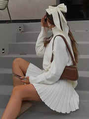 Casual Turtleneck Sweater And Pleated Skirt Two Piece Set Mssza