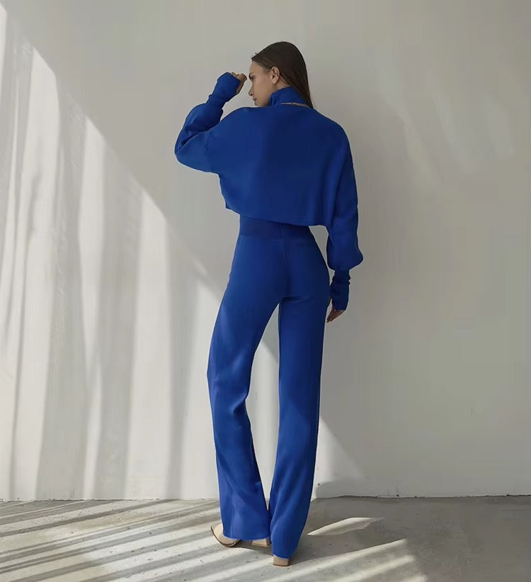 Casual Turtleneck Tops And Loose Wide Leg Pants Two Pieces Sets Mssza