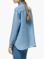 Casual Two Pockets On Chest Long Length Denim Shirt Mssza