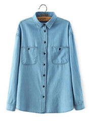 Casual Two Pockets On Chest Long Length Denim Shirt Mssza