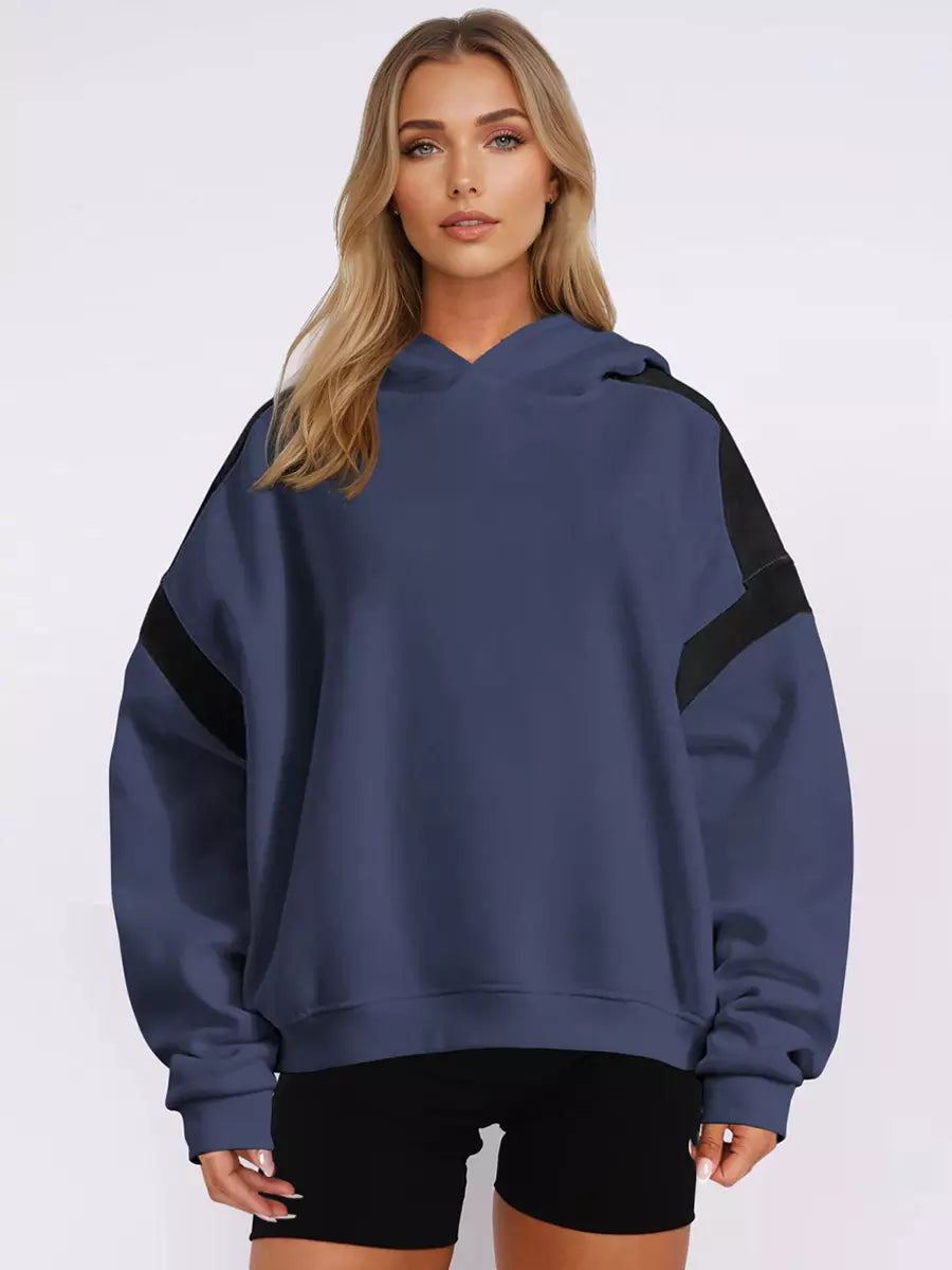 Casual Two-Tone Dropped Shoulder Oversized Hoodie Mssza