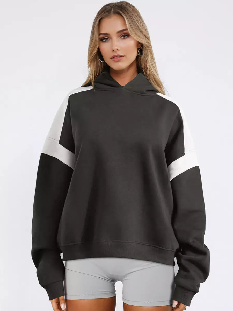 Casual Two-Tone Dropped Shoulder Oversized Hoodie Mssza