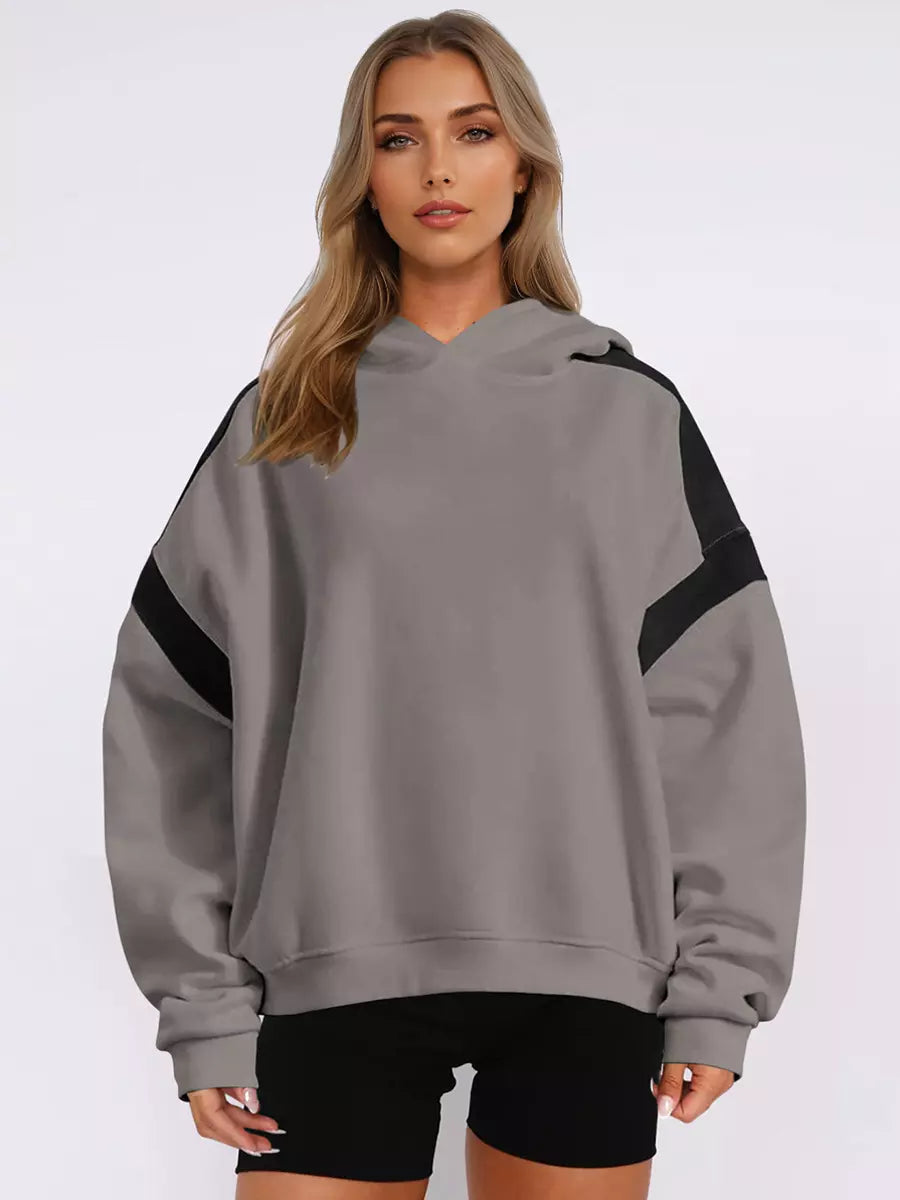 Casual Two-Tone Dropped Shoulder Oversized Hoodie Mssza