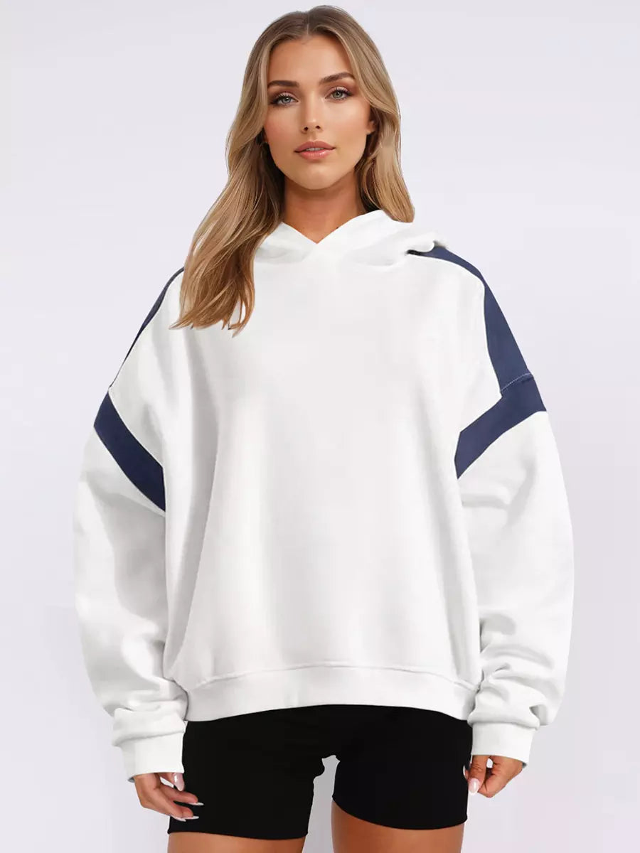 Casual Two-Tone Dropped Shoulder Oversized Hoodie Mssza