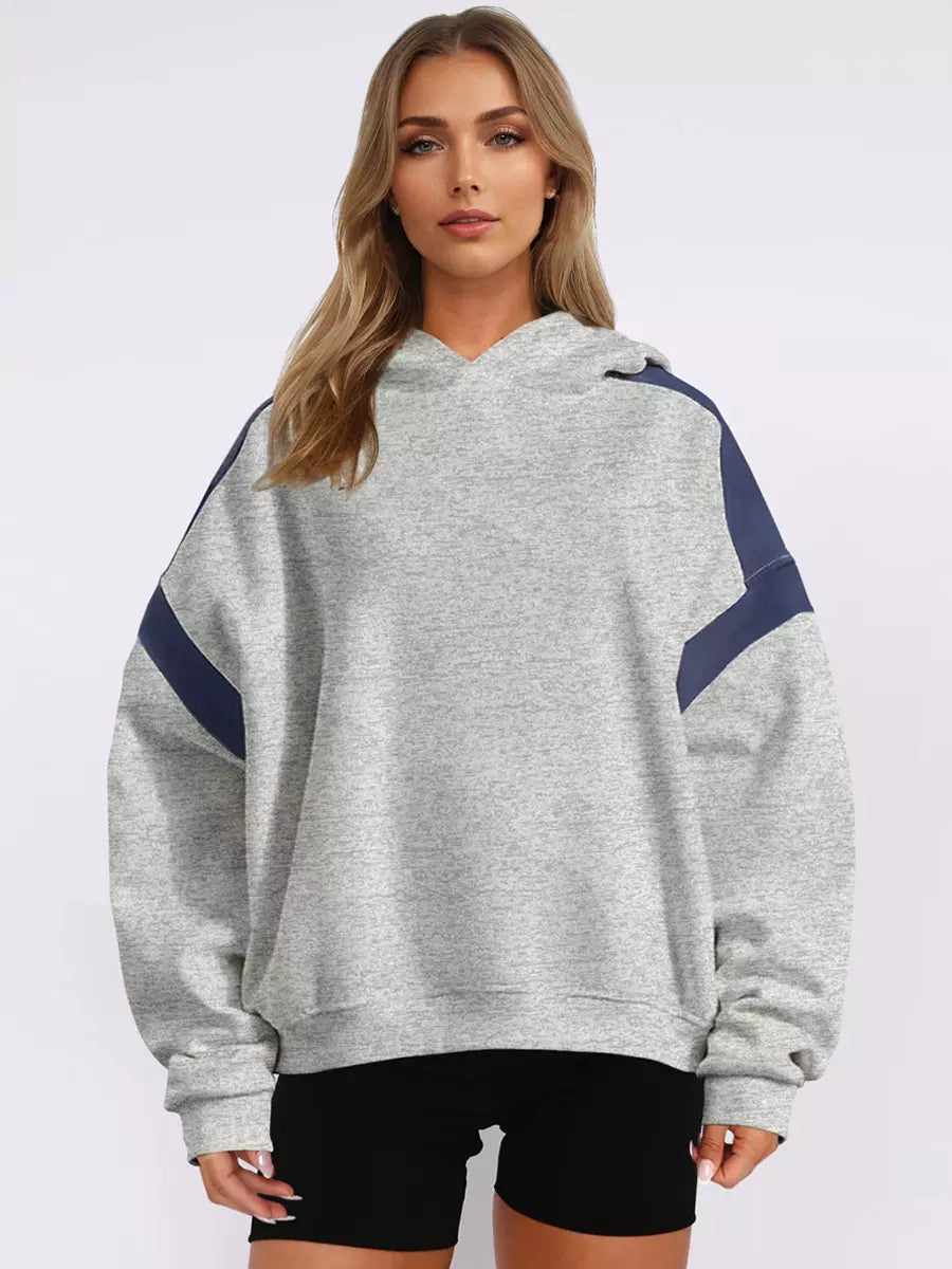 Casual Two-Tone Dropped Shoulder Oversized Hoodie Mssza