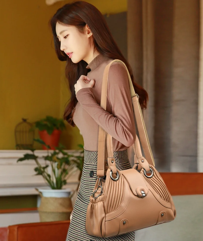 Casual Two-layers Leather Luxury Top-Handle Tote Hand Bags Mssza