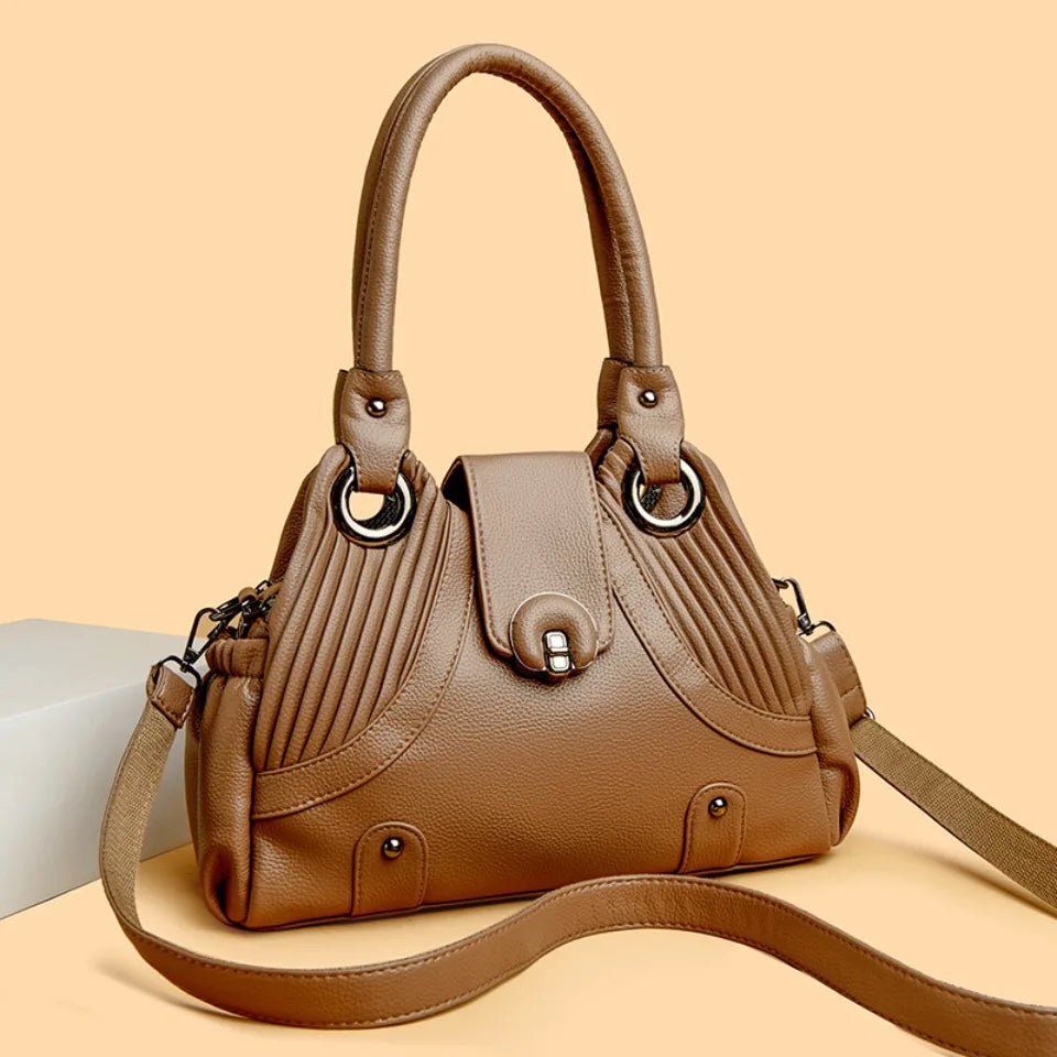 Casual Two-layers Leather Luxury Top-Handle Tote Hand Bags Mssza