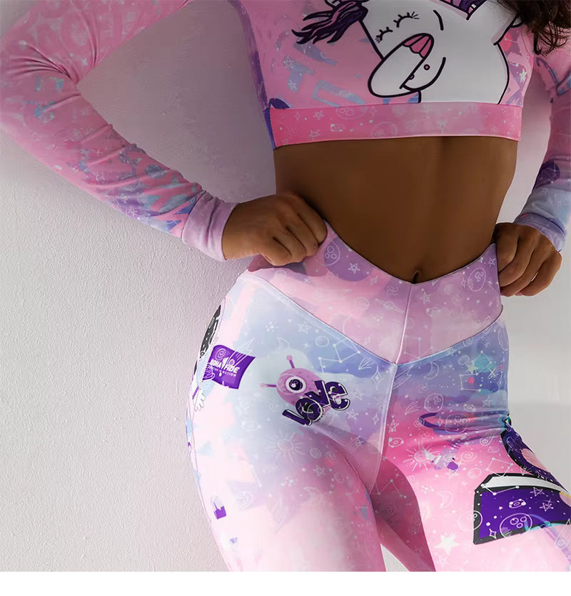 Casual Unicorn Printing High-waist Leggings Sports Yoga Set Mssza